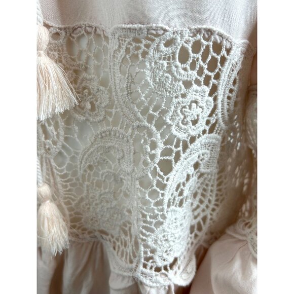 Free People. Blouse S/P Pink, Lace Tassels Balloon Long Sleeve Loose Fit Classic - Picture 12 of 16